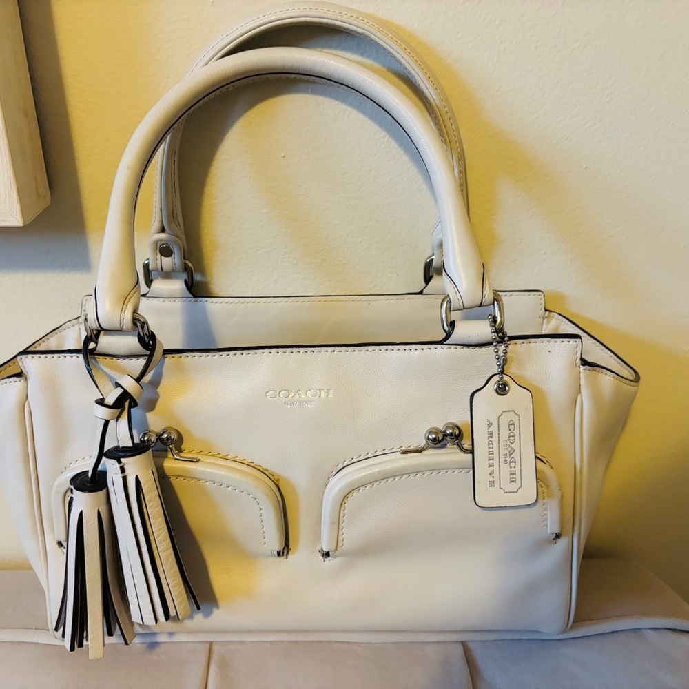 Coach Y2K Archive Double Kiss Lock Off/Winter White Leather Satchel 21167